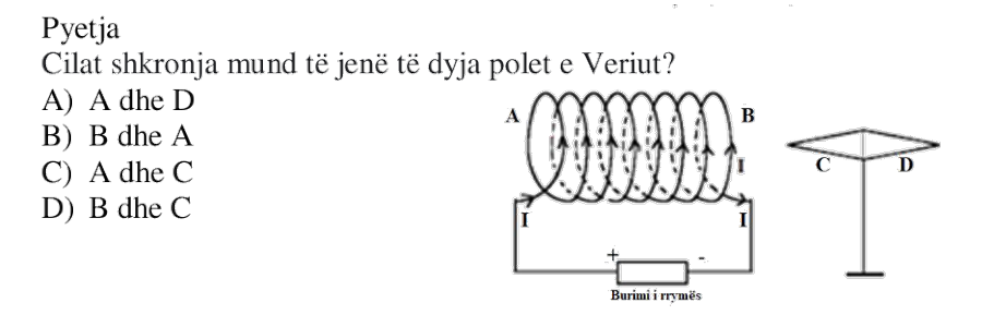 Cilat shkronja mund të jenë të dyja polet e Veriut? A) A dhe D B) B dhe A C) A dhe C D) B dhe C